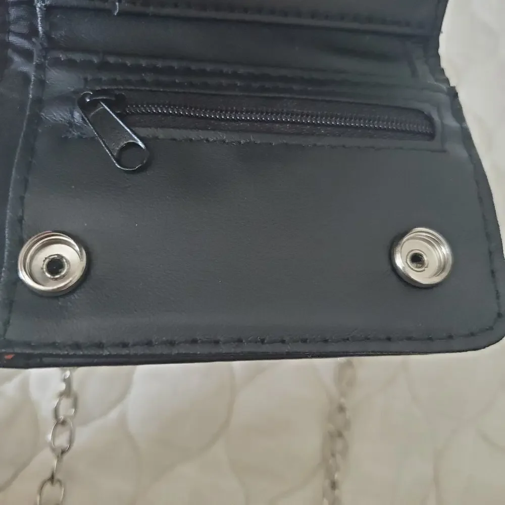 Unbranded Chain Wallet Men's Black & Silver Faux Leather Two Snaps Rocker Biker - Picture 4 of 9